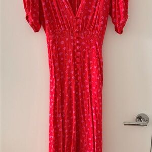 Faithfull the Brand Red Floral Midi Dress